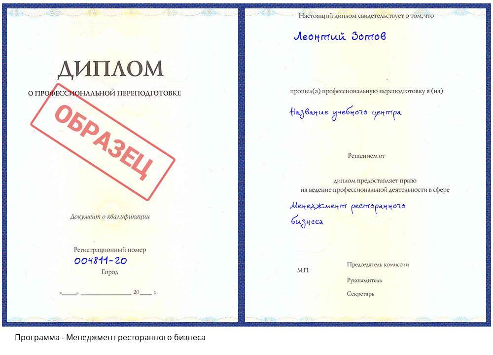 Менеджмент ресторанного бизнеса Тында