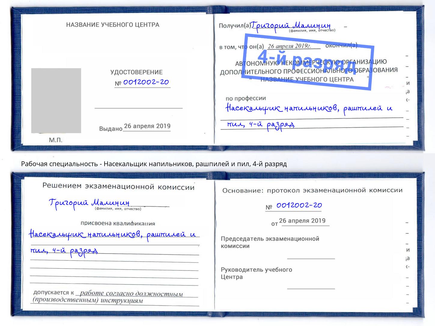 корочка 4-й разряд Насекальщик напильников, рашпилей и пил Тында