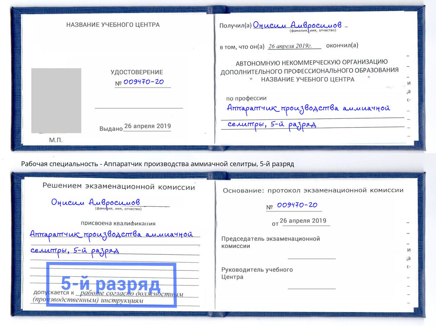 корочка 5-й разряд Аппаратчик производства аммиачной селитры Тында