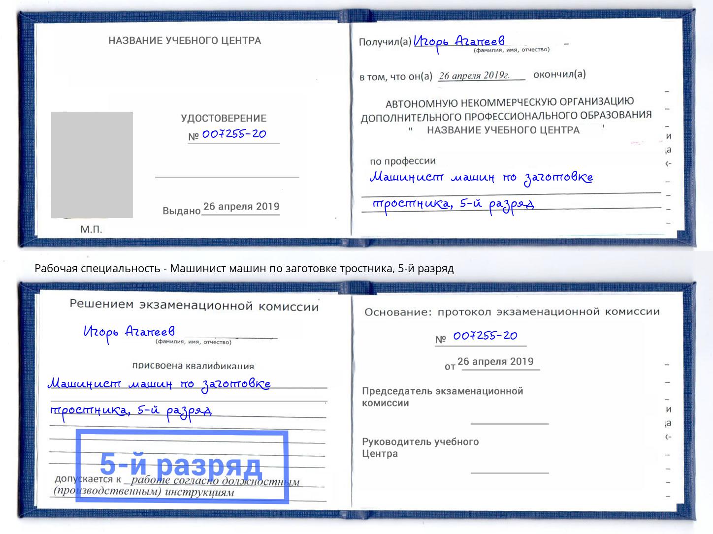 корочка 5-й разряд Машинист машин по заготовке тростника Тында