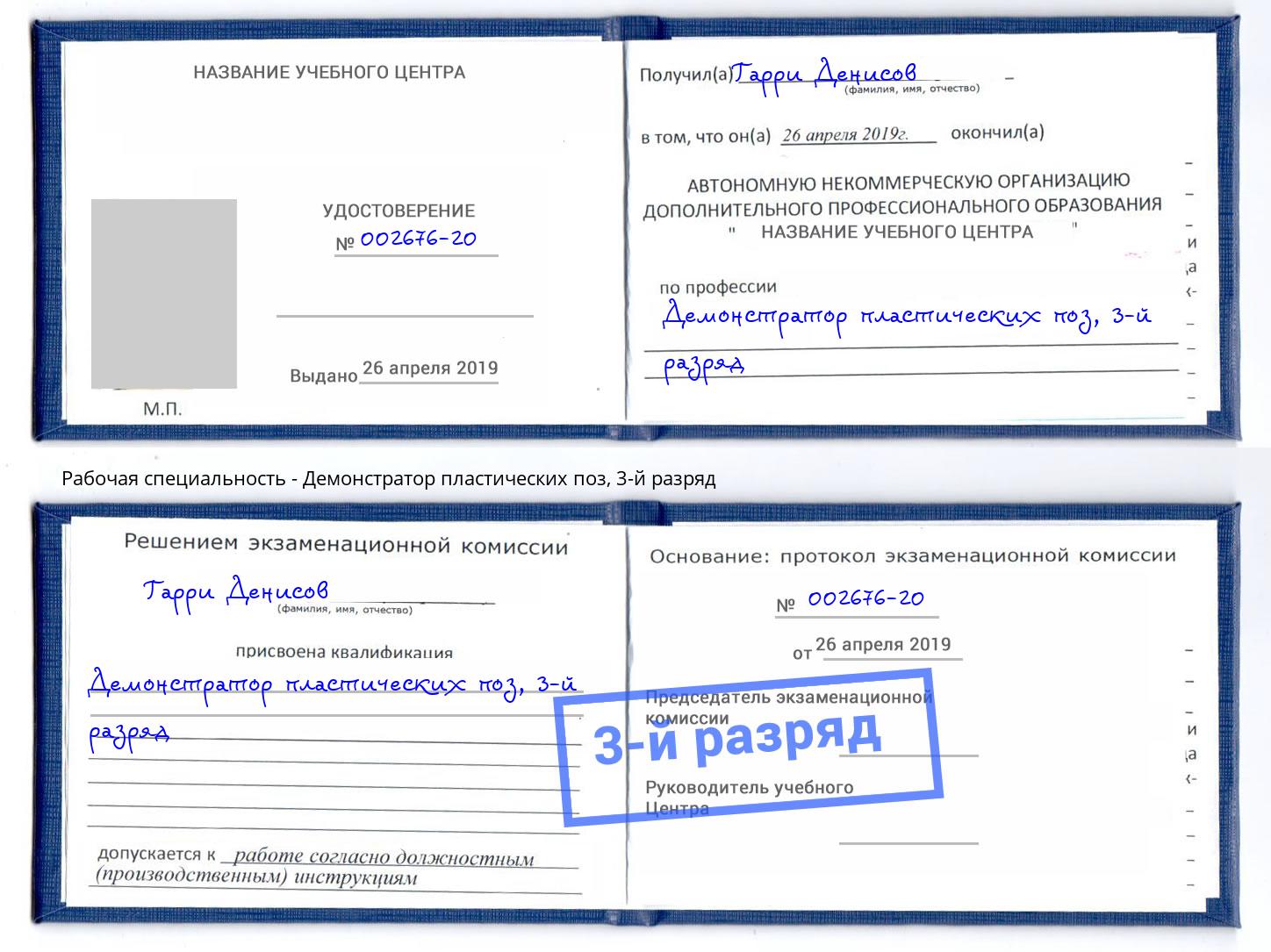корочка 3-й разряд Демонстратор пластических поз Тында