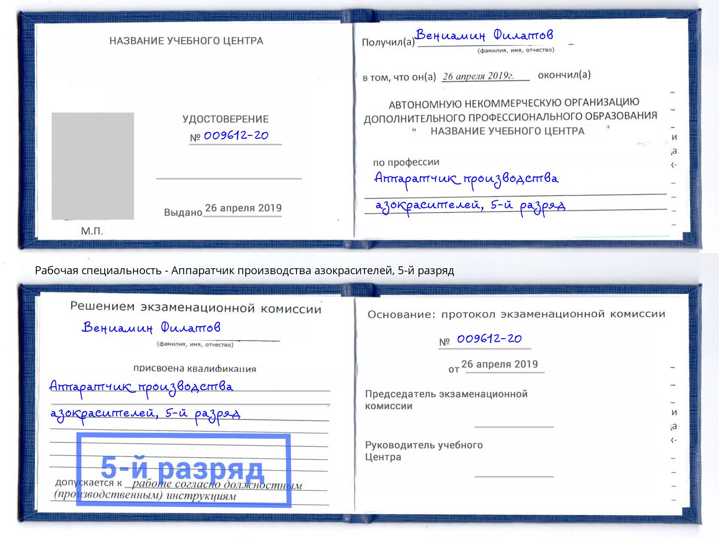 корочка 5-й разряд Аппаратчик производства азокрасителей Тында