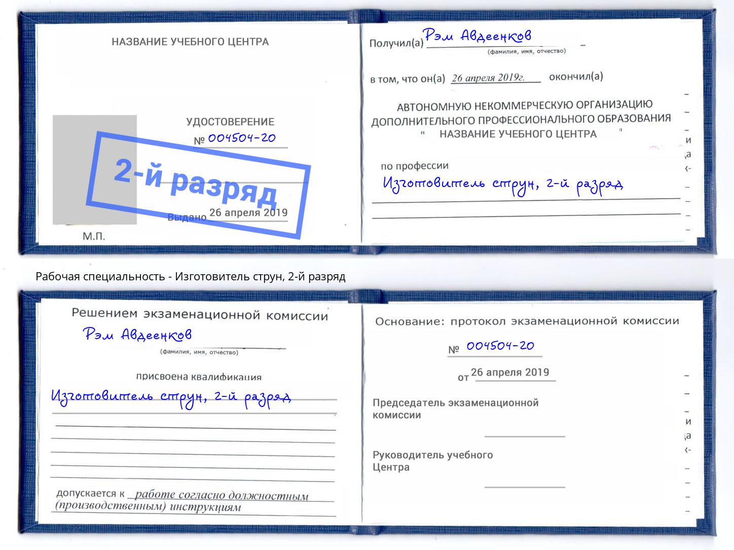 корочка 2-й разряд Изготовитель струн Тында