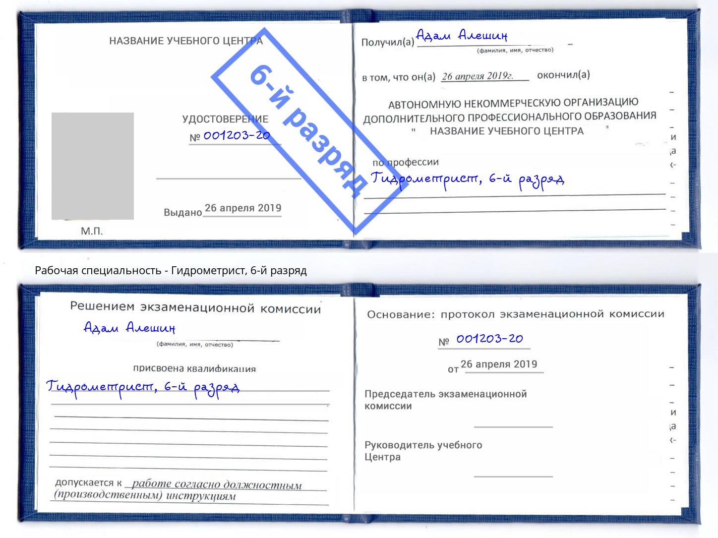 корочка 6-й разряд Гидрометрист Тында